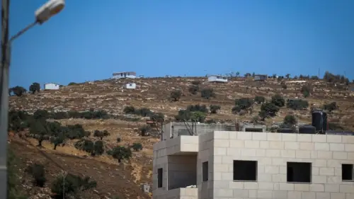 The Jewish community of Oz Zion is seen from Burqa during the funeral of Palestinian Kosai Ma'atan, Aug. 5, 2023. Credit: Flash90.