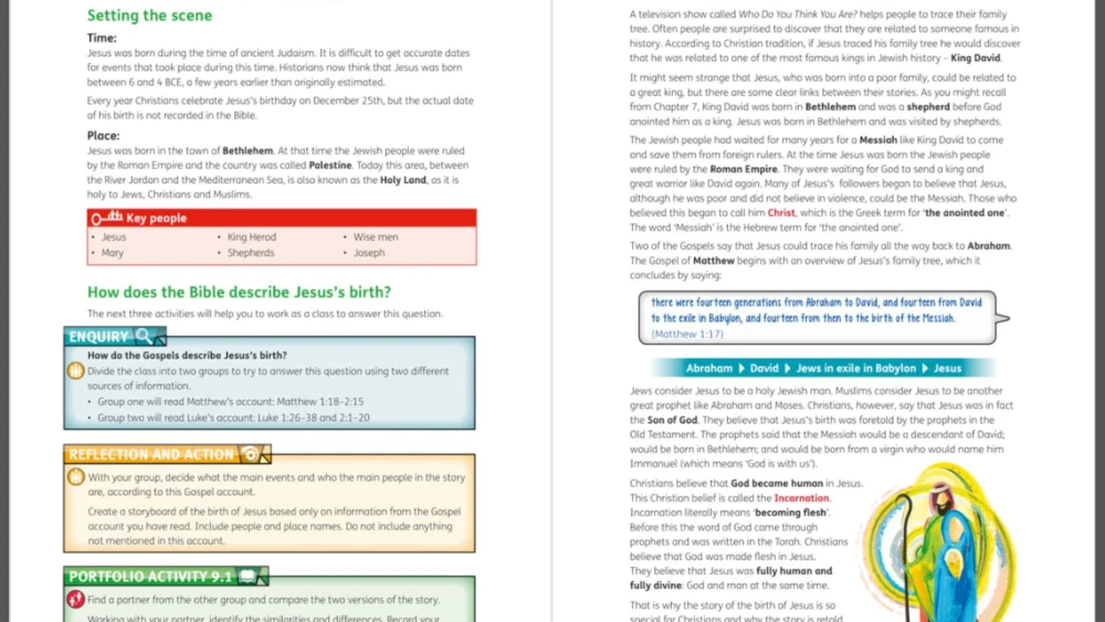 The text of an Irish schoolbook inaccurately states that Jesus was born in "Palestine." Screen capture from IMPACT-se's report titled "European Textbooks Ireland Review."