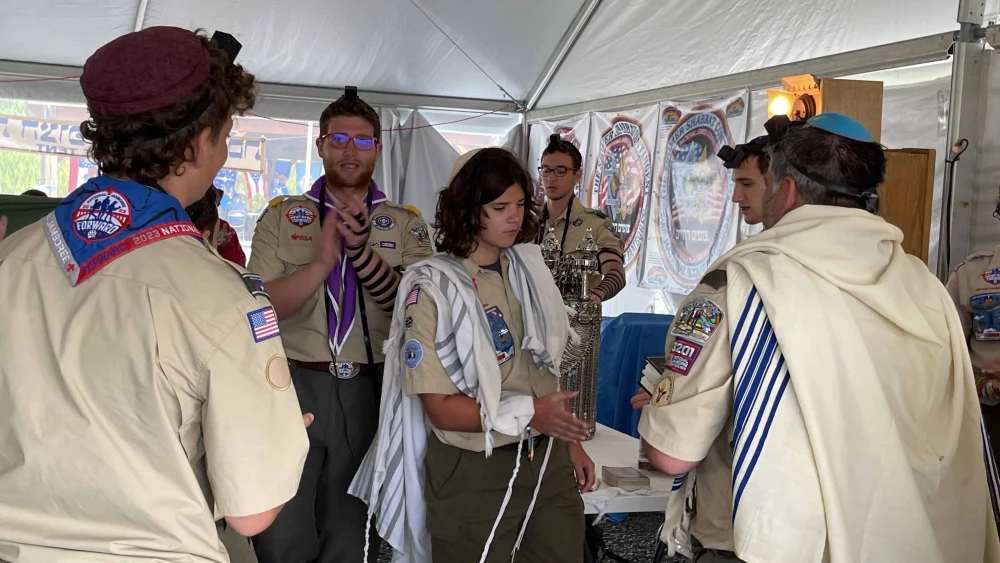 Gabriel Greengas, 14, celebrates his bar mitzvah at the 2023 National Scout Jamboree in Glen Jean, W.V., July 24, 2023. Photo by the National Boy Scouts of America (BSA).