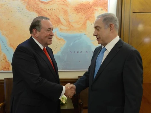 Then-Republican presidential candidate Mike Huckabee meets with Prime Minister Benjamin Netanyahu in Jerusalem in 2016. Credit: Israeli Prime Minister's Office.