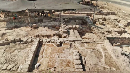 Magnificent mosaics attesting to the great wealth and prosperity of the ancient Samaritan community. Credit: Emil Aladjem, Israel Antiquities Authority.