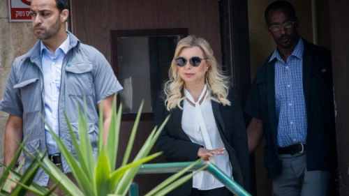 Sara Netanyahu, the wife of Israeli Prime Minister Benjamin Netanyahu, is seen leaving the Jerusalem Magistrate's Court on June 16, 2019. Photo by Yonatan Sindel/Flash90.