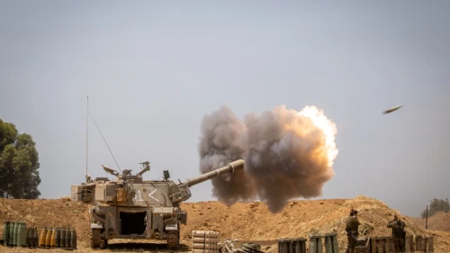 IDF Artillery Corps seen firing into the Gaza strip, near the Israeli border, following heavy rocket and missile barrages launched into Israel by Hamas and other terrorist organizations, May 12, 2021. Photo by Yonatan Sindel/Flash90.