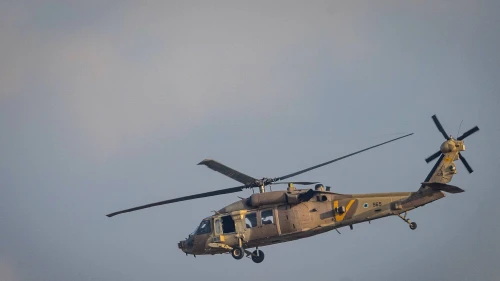 A IAF helicopter flies near the border with the Gaza Strip, Nov. 1, 2023. Photo by Chaim Goldberg/Flash90.