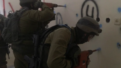 Israeli forces preparing for demolition the home of one of the Hamas terrorists responsible for the June shooting attack that killed four Israelis near Eli, Nov. 14, 2023. Credit: IDF.
