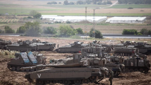 IDF tanks stationed near the border with Gaza on May 6, 2019. Photo by Aharon Krohn/Flash90.