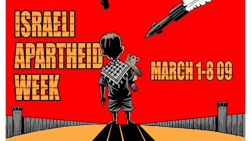 A poster typical of “Israeli Apartheid Week” at U.S. college campuses. Credit: Carlos Latuff via Wikimedia Commons.
