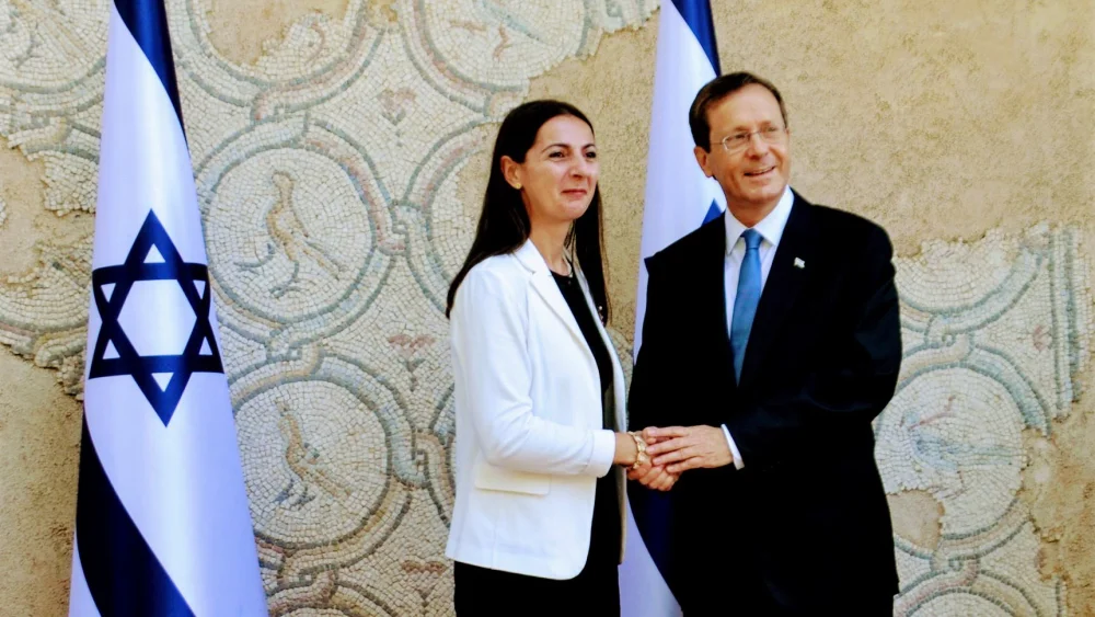 Ines Demiri, the chargé d’affaires of Kosovo, meeting with Israel's President Isaac Herzog. Source: Ines Demiri/Twitter.