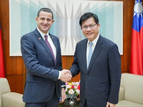 Knesset member Ohad Tal meets with Taiwanese Foreign Minister Lin Chia-lung in Taipei. Credit: Courtesy of Taiwan’s Foreign Ministry.