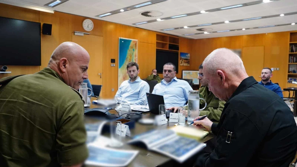 Israeli Defense Minister meets with senior security officials to discuss plans for an invasion of Rafah, April 15, 2024. Credit: Ariel Hermoni/Defense Ministry.