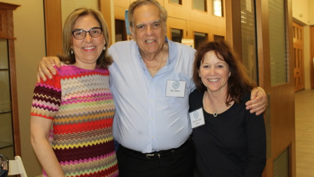 Left to right: Lillian Pinkus, President of AIPAC, Ken Glaser, Chair of Temple Shalom's Israel Connection Committee, Anita Weinstein Warner, Administrative Assistant to Ken Glaser. Credit: Temple Shalom.