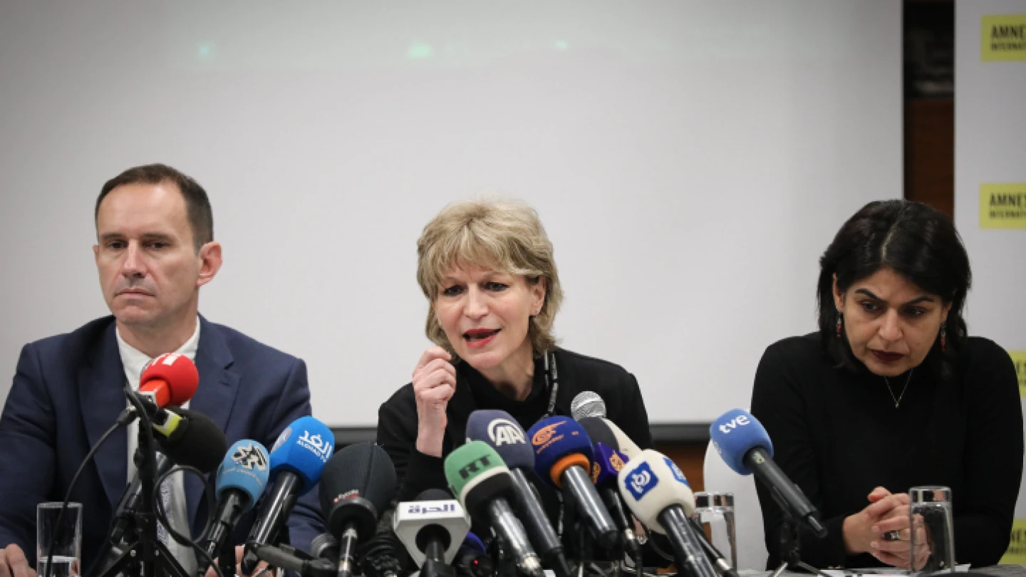 Amnesty International Secretary-General Agnès Callamard at a press conference in eastern Jerusalem, Feb. 1, 2022. Photo by Flash90.