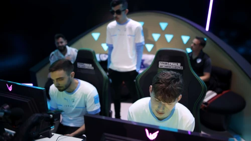 Yuval Blizovsky, Roee Feldman and Naseem Eissat of Team Israel during the Round of 16 Match against Team Italy at the FIFAe Nations Cup 2023 in Riyadh, Saudi Arabia, July 13, 2023. Photo by Joosep Martinson/FIFA.