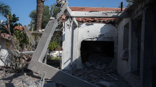 The scene where a house was hit by a rocket fired from the Gaza Strip in the southern Israeli city of Ashkelon on Nov. 13, 2018. Photo by Hadas Parush/Flash90.
