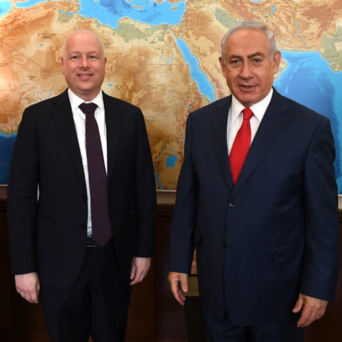 Israeli Prime Minister Benjamin Netanyahu with U.S. special envoy Jason Greenblatt at the Prime Minister's Office in Jerusalem on July 12, 2017. Photo by Matty Stern/U.S. Embassy Tel Aviv.