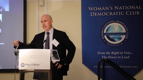 Amnesty International USA executive director Paul O'Brien addresses the Women’s National Democratic Club, Washington, D.C., on March 9, 2022. Source: Twitter.