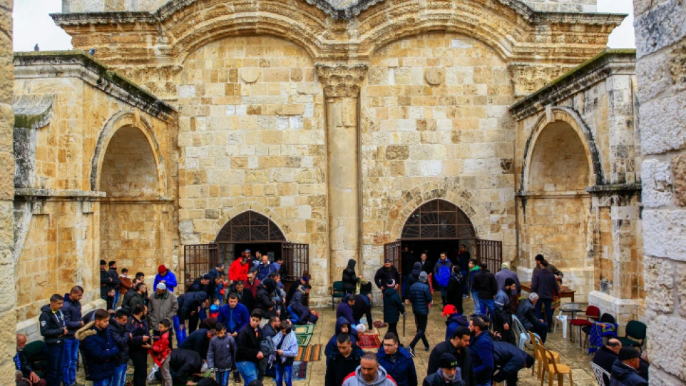Palestinians hold a prayer rally outside the “Gate of Mercy” on the Temple Mount in Jerusalem's Old City, on March 1, 2019. Photo by Sliman Khader/Flash90.