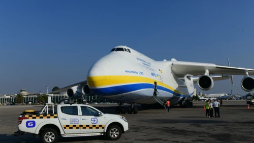 An Antonov An-225 cargo plane carrying U.S. military trucks lands at the Ben-Gurion Airport near Tel Aviv, Aug. 3, 2020. Photo by Tomer Neuberg/Flash90.