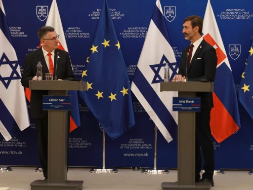 Minister of Foreign Affairs Gideon Sa'ar's Remarks at Press Conference in Bratislava, Slovakia, with Slovakian Foreign Minister Juraj Blanár, July 9, 2024. Photo by Shalev Man/MFA.