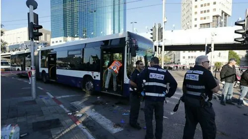 Click photo to download. Caption: The scene of Wednesday's Palestinian terrorist stabbing attack on a bus in Tel Aviv. Credit: United Hatzalah.