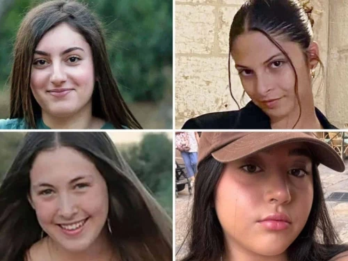 IDF field observers Karina Ariev (top left), Daniella Gilboa (top right), Naama Levy (bottom left) and Liri Albag (bottom right) were redeemed from Hamas captivity in Gaza, Jan. 25, 2024. Credit: Courtesy.