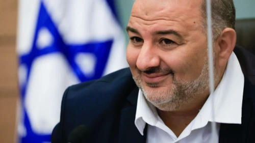 Mansour Abbas, head of the Ra'am party, leads a faction meeting in the Knesset on Oct. 4, 2021. Photo by Olivier Fitoussi/Flash90.