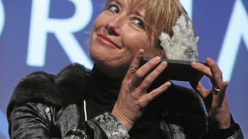 Click photo to download. Caption: Actress Emma Thompson presents the award she was given during the "Presentation of the Crystal Award" at the annual meeting of the World Economic Forum in Davos, Switzerland, in 2008. Credit: World Economic Forum.