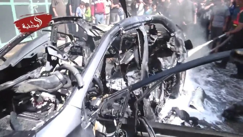 The bombed-out car of Hamed al-Khoudary, a Hamas operative responsible for transferring funds from Iran to Gaza. A missile killed him on May 5, 2019. Source: Screenshot.