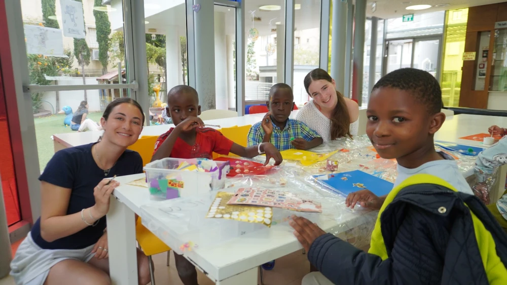 Save A Child's Heart volunteers sit with children from Malawi at the Sylvan Adams Children’s Hospital at Wolfson Medical Center in Holon, June 1, 2026. Credit: SACH.
