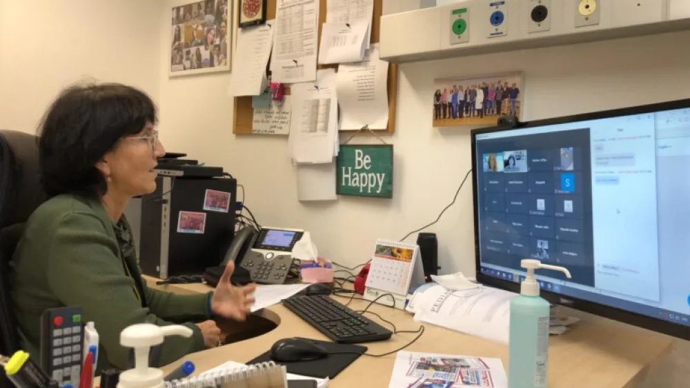 Professor Gili Regev-Yochay, director of Sheba Medical Center’s Infectious Disease Epidemiology Unit, discusses the Lancet study with reporters on Feb. 18, 2021. Photo courtesy of Sheba Medical Center.