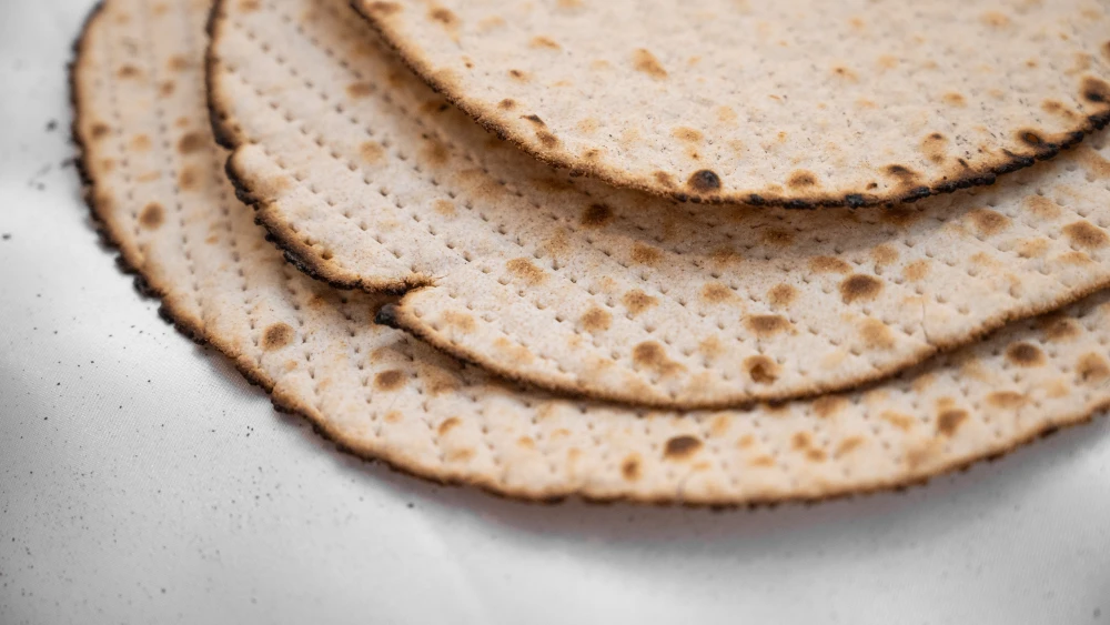 Matzah for the Passover seder, March 27, 2021. Photo by Yahav Gamliel/Flash90.