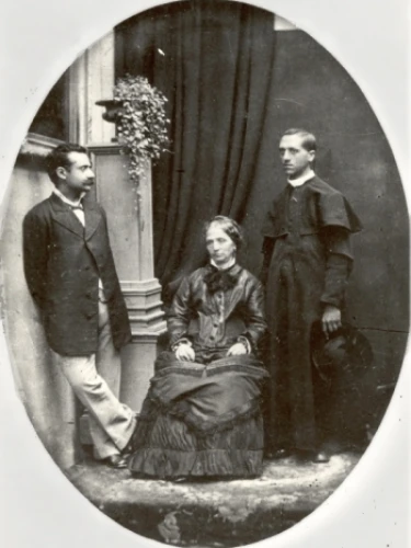 A photo of Father Edgardo Mortara (right) with his mother and another man, perhaps a brother of Edgardo, taken between 1878 and 1890. Credit: Wikimedia Commons.