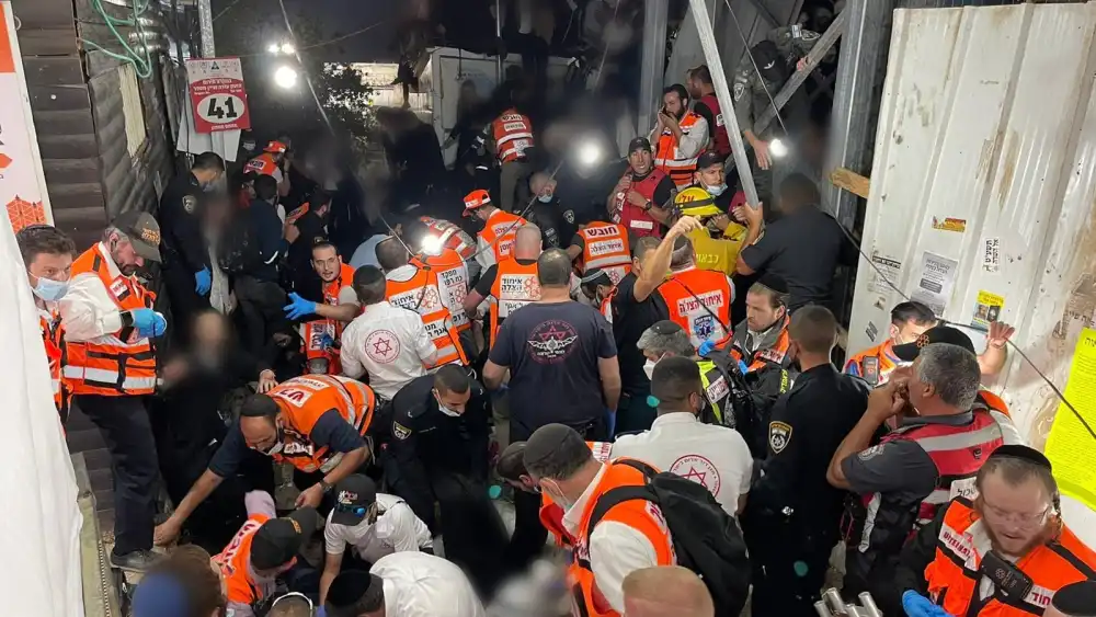 United Hatzalah volunteers respond to a mass casualty incident in Meron during Lag B’Omer on April 30, 2021. Source: United Hatzalah/Twitter.