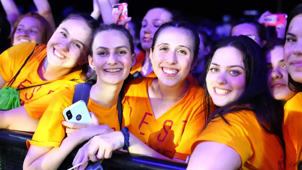 Summer-program participants to Israel at a concert in Ra’anana Park on July 17, 2019. Third from left is 16-year-old Sasha Altman. Credit: Orthodox Union/NCSY Summer. Credit: Orthodox Union/NCSY Summer.