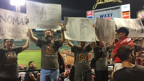 IfNotNow protesters disrupt a Boston Red Sox baseball game June 13. Source: IfNotNow via Twitter.