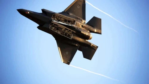 An Israeli Air Force Lockheed Martin F-35 Adir (Lightning II) stealth multirole combat aircraft with weapons bay open over Hatzerim Air Base near Beersheva, June 27, 2017. Photo by Yissachar Ruas/TPS.