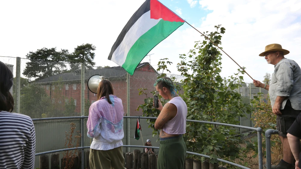 Supporters of Prisoners for Palestine protest outside HMP Foston Hall in Foston, England, Aug. 22, 2026, Photo by Martin Pope/Getty Images.