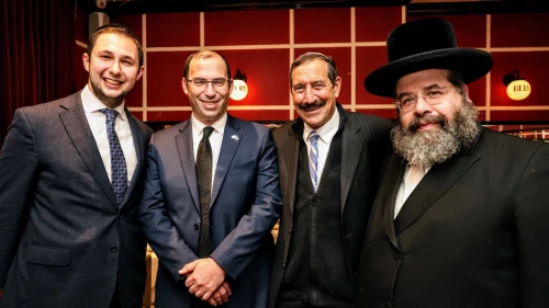 From right to left: Rabbi David Katz, Executive Director of the Israel Heritage Foundation; Dr. Joseph Frager, Executive Vice President of Israel Heritage Foundation; MK Simche Rothman; and Rabbi Akiva Ackerman of West Hempstead at the reception on January 25. Credit: Courtesy of the Israel Heritage Foundation.