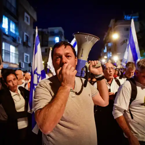 Members of the Brothers in Arms movement march in the ultra-Orthodox city of Bnei Brak, calling for equal military service, March 7, 2024. Photo by Avshalom Sassoni/Flash90.
