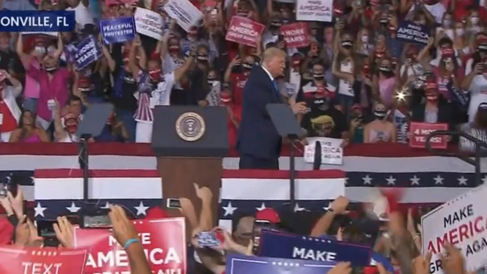 U.S. President Donald Trump at a campaign rally in Jacksonville, Fla., on Sept. 24, 2020. Source: Screenshot.