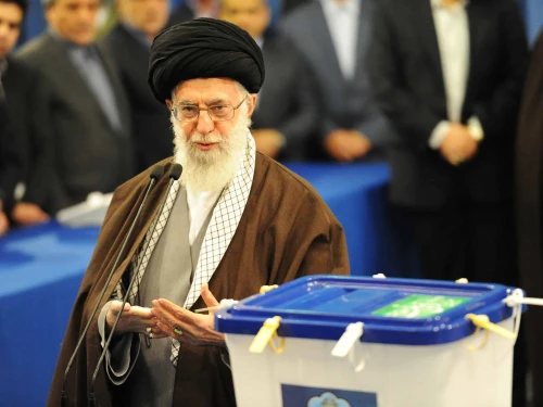 Iran's Supreme Leader Ayatollah Seyyed Ali Khamenei casts the first ballot in elections for Parliament and the Assembly of Experts in Tehran on Feb. 26, 2016. Photo by Scott Peterson/Getty Images.