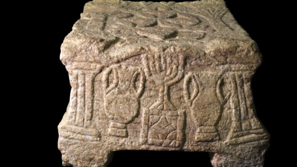The 2,000-year-old Magdala Stone at Yigal Allon Center. Photo by Einat Ambar Armon/Israel Antiquities Authority.