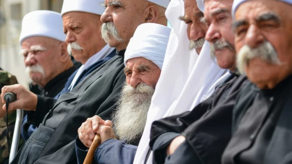Israeli Druze from Majdal Shams gather during a rally to mark Syria's Independence Day, in Majdal Shams, northern Golan Heights on April 17, 2022. Photo by Michael Giladi/Flash90 *** Local Caption *** ????? ?????? ????? ?????? ??'?? ???? ??? ??????? ?????