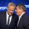 Blue and White Party leaders Benny Gantz and Gabi Ashkenazi at party headquarters in Tel Aviv on April 9, 2019. Photo by Hadas Parush/Flash90.