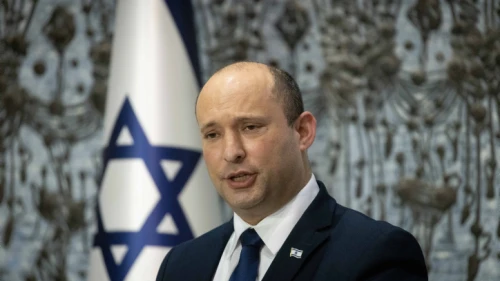Israeli prime minister Naftali Bennett speaks at a ceremony on July 21, 2021. Photo by Yonatan Sindel/Flash90