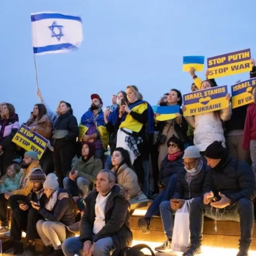 A pro-Ukraine protest in Tel Aviv on March 20, 2022. Photo by David Isaac.