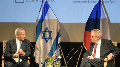 Israeli Prime Minister Benjamin Netanyahu with Czech President Miloš Zeman at the opening of Czech House in Jerusalem. Credit: Amos Ben Gershom/GPO.