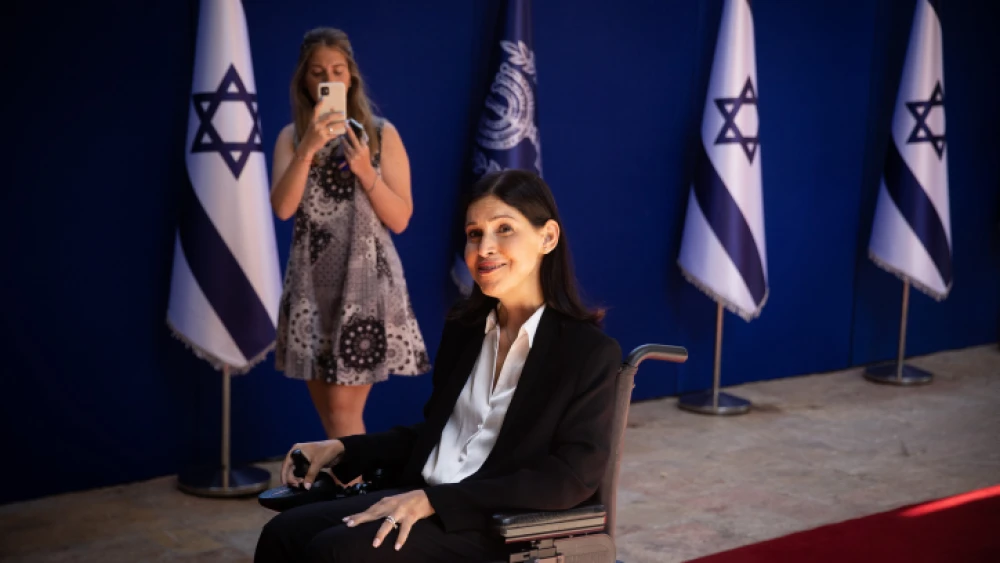 Minister of Energy Karine Elharrar arrives to the President's Residence in Jerusalem, for a group photo of the newly sworn in Israeli government, June 14, 2021. Photo by Yonatan Sindel/Flash90.