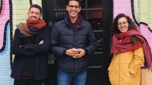 Three of The Jewish Agency for Israel's community shlichim (Israeli emissaries) took a "shlichim road tour" of the Southeast U.S. leading up to the April 9 Israeli election. From left to right: Chen Dahan of the Jewish Federation of Greater Chattanooga, Tenn., Shai Bibas of the Jewish Federation of Charleston, S.C., and Rotem Gabay of the Jewish Federation of Jacksonville. Credit: Courtesy Rotem Gabay.