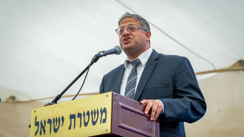 Israeli National Security Minister Itamar Ben-Gvir at a ceremony marking the Jewish New Year at the National Headquarters of the Israel Police in Jerusalem, Sept. 13, 2023. Photo by Arie Leib Abrams/Flash90.